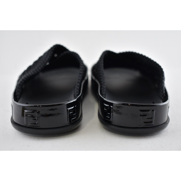Fendi Black Criss Cross Woven Logo Mule Slide Slip On Flat Flip Flop Sandal 36.5 - Picture 11 of 12